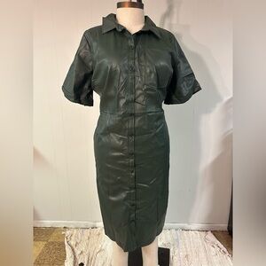 Eloquii Dark Green Faux Leather Long Sleeve Dress